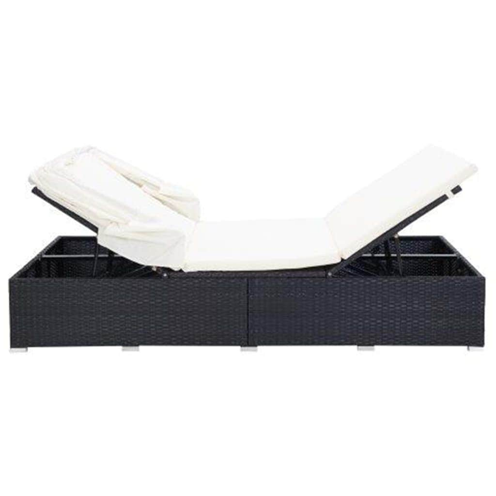 2-Person Sunbed with Cushion Poly Rattan Black