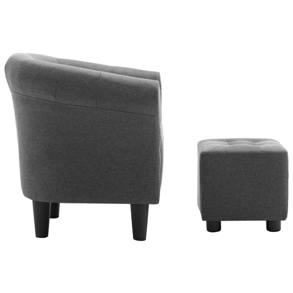 2 Piece Armchair and Stool Set Dark Grey Fabric