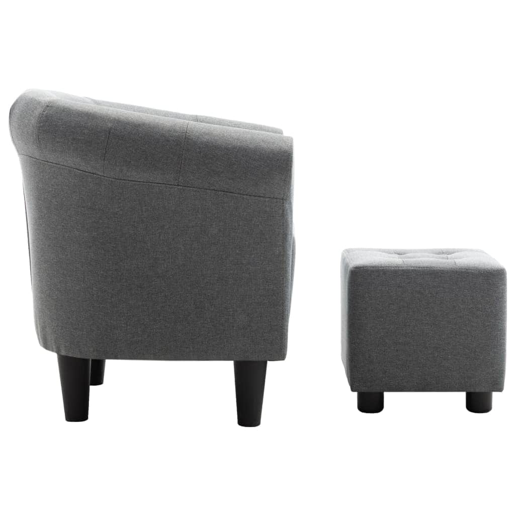 2 Piece Armchair and Stool Set Light Grey Fabric