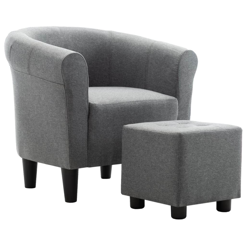 2 Piece Armchair and Stool Set Light Grey Fabric