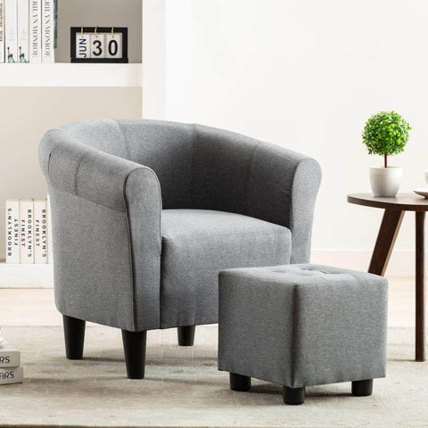 2 Piece Armchair and Stool Set Light Grey Fabric