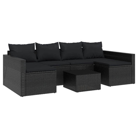 2-Piece Black Poly Rattan Garden Lounge Set with Cushions