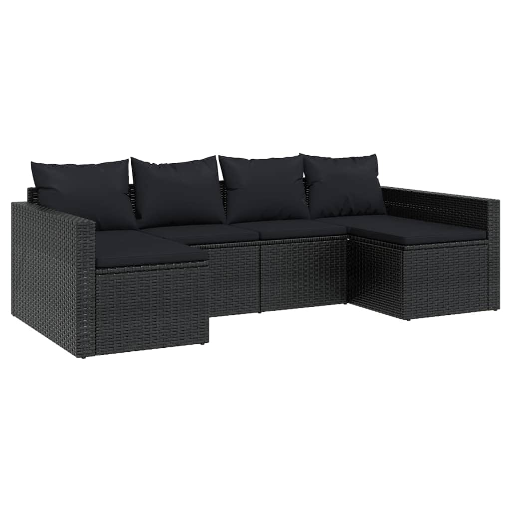 2-Piece Black Poly Rattan Garden Lounge Set with Cushions