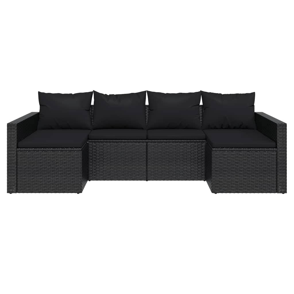 2-Piece Black Poly Rattan Garden Lounge Set with Cushions