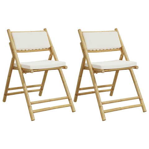 2 Piece Folding Bistro Chairs with Cream White Cushions Bamboo