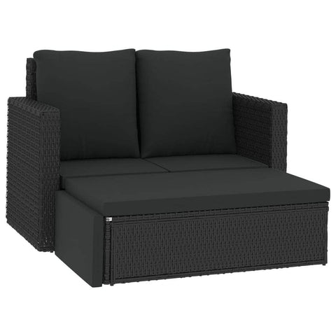 2 Piece Garden Lounge Set with Cushions Poly Rattan Black