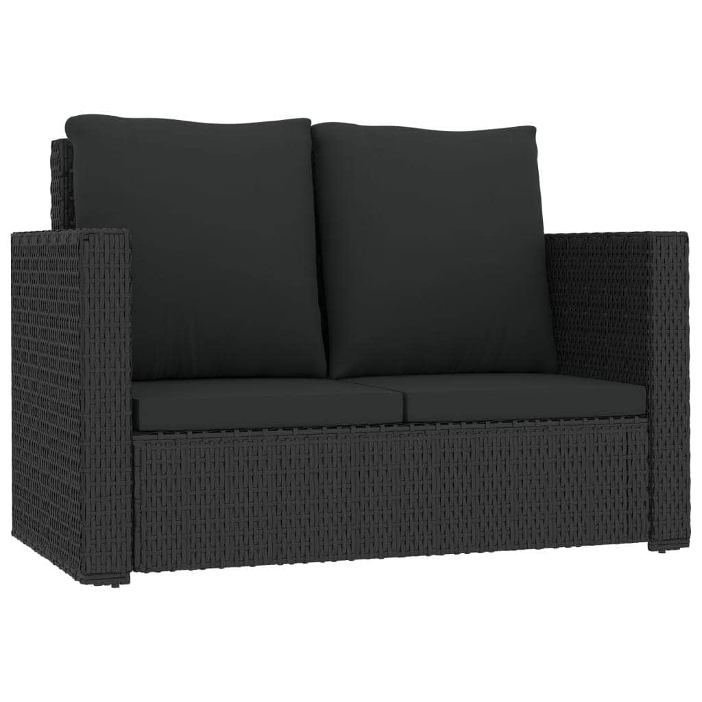 2 Piece Garden Lounge Set with Cushions Poly Rattan Black