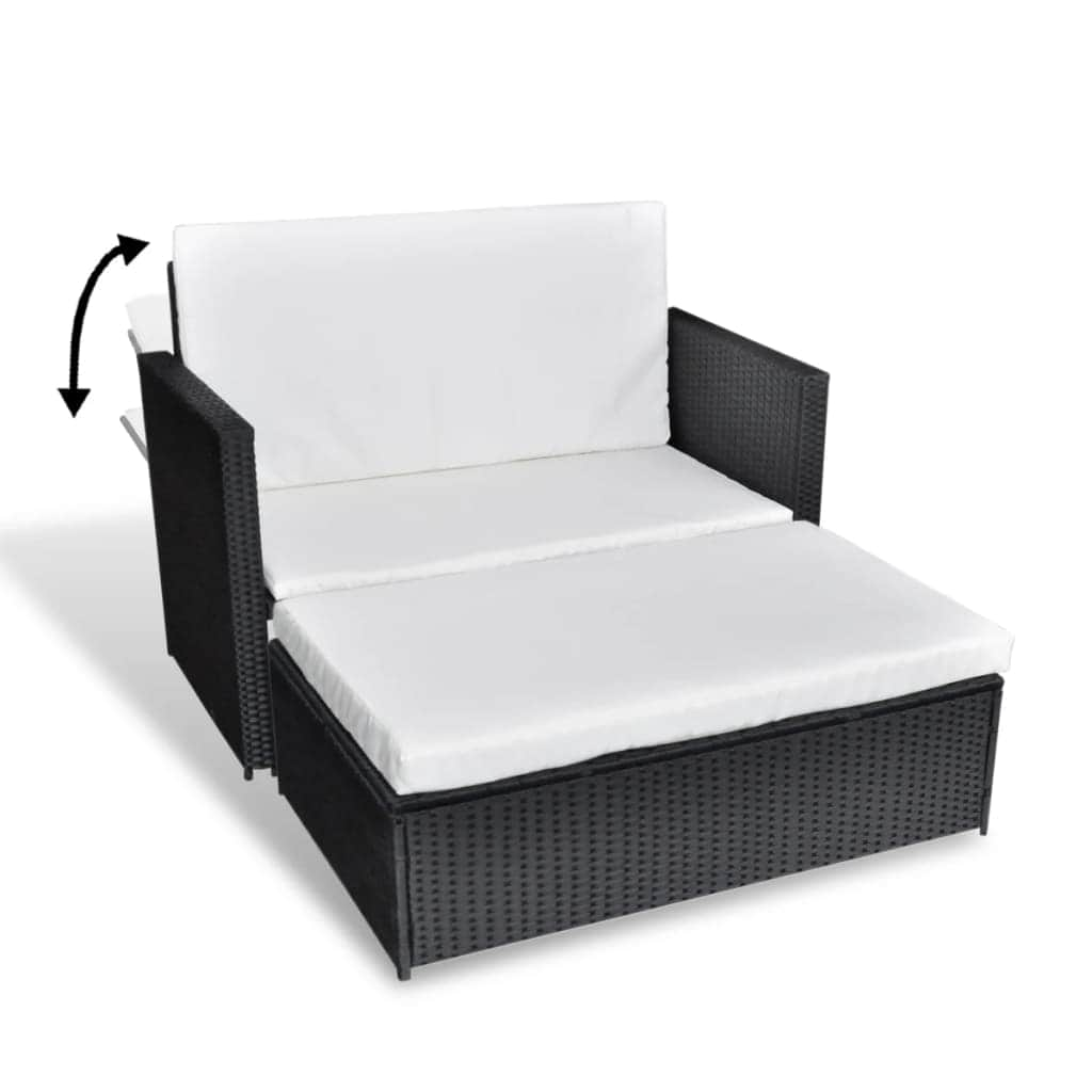 2 Piece Garden Lounge Set with Cushions Poly Rattan Black