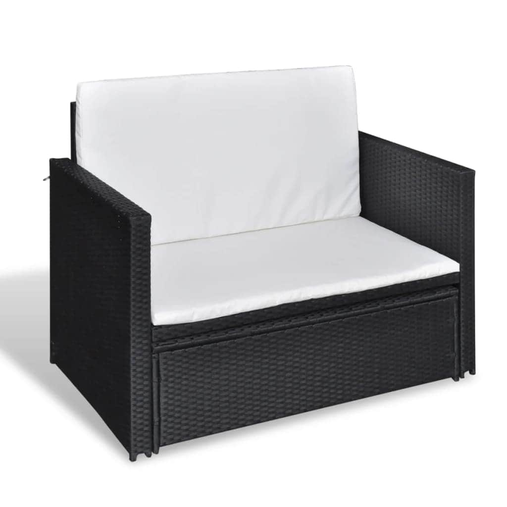 2 Piece Garden Lounge Set with Cushions Poly Rattan Black