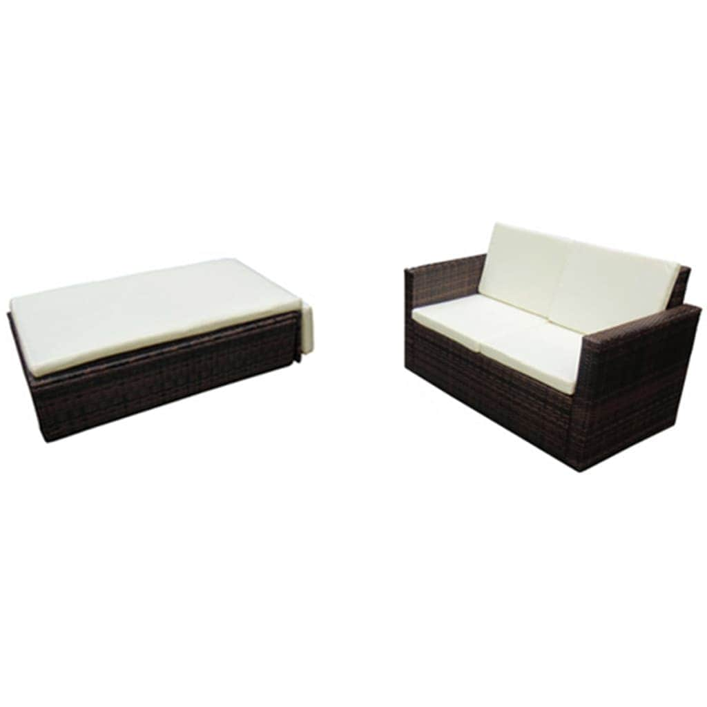 2 Piece Garden Lounge Set with Cushions Poly Rattan Brown