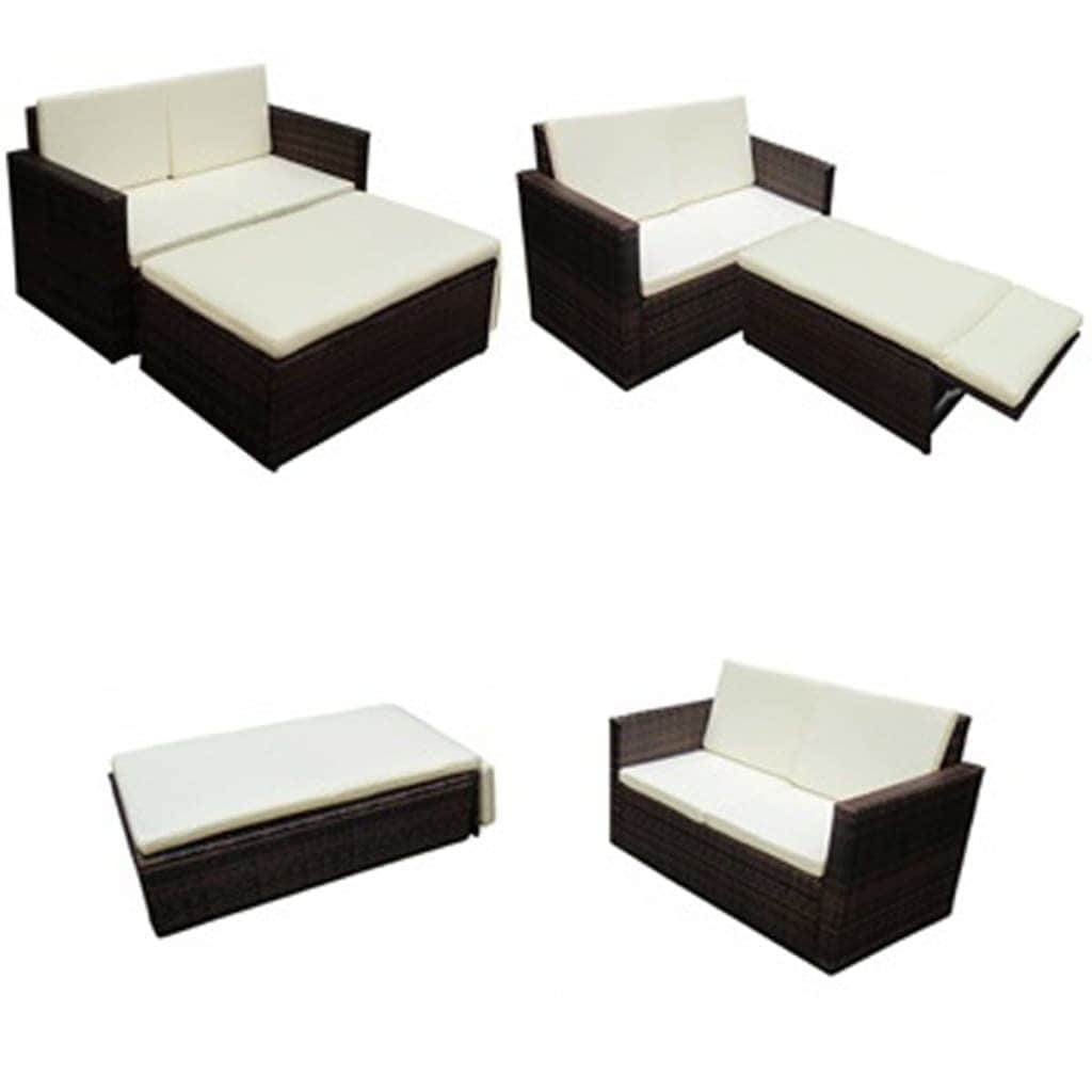 2 Piece Garden Lounge Set with Cushions Poly Rattan Brown