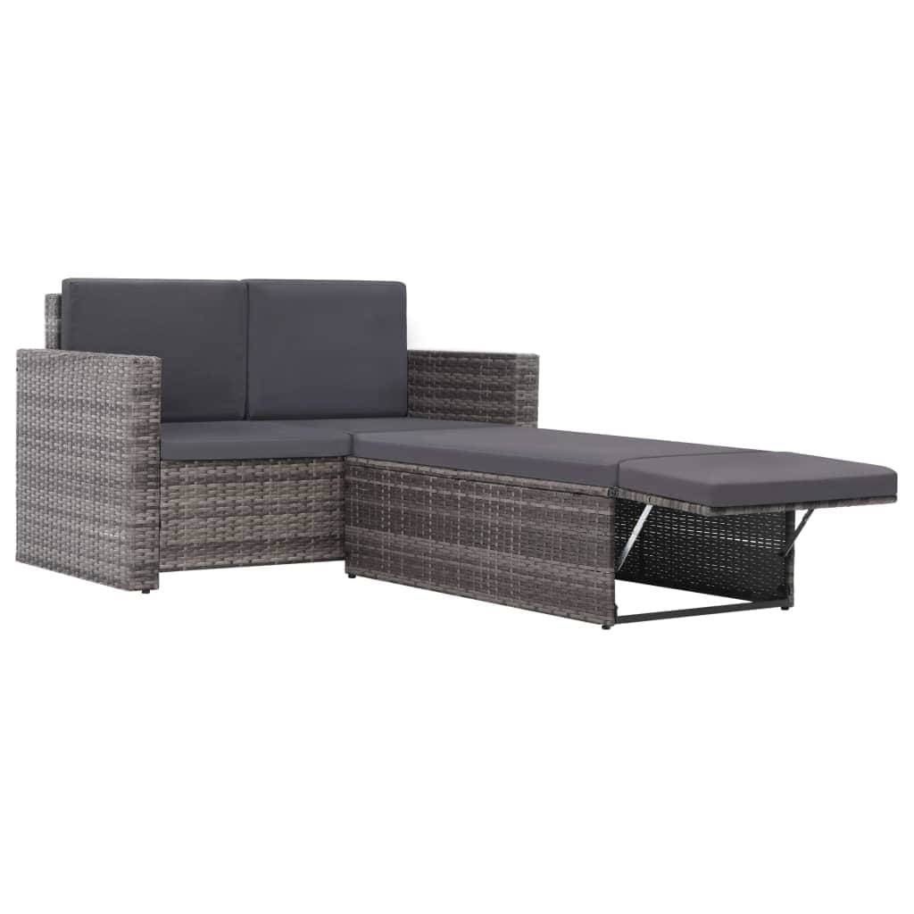 2 Piece Garden Lounge Set with Cushions Poly Rattan Grey