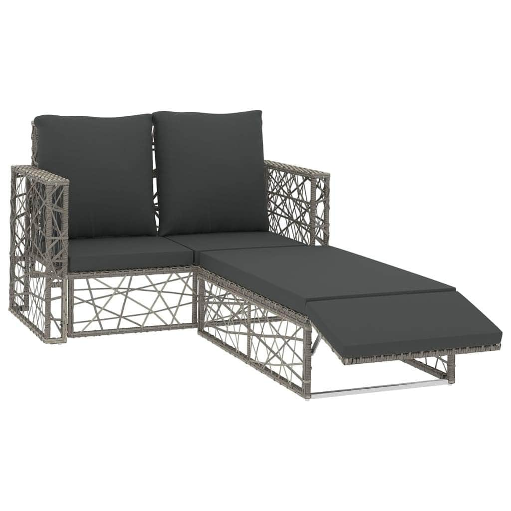 2 Piece Garden Lounge Set with Cushions Poly Rattan Grey