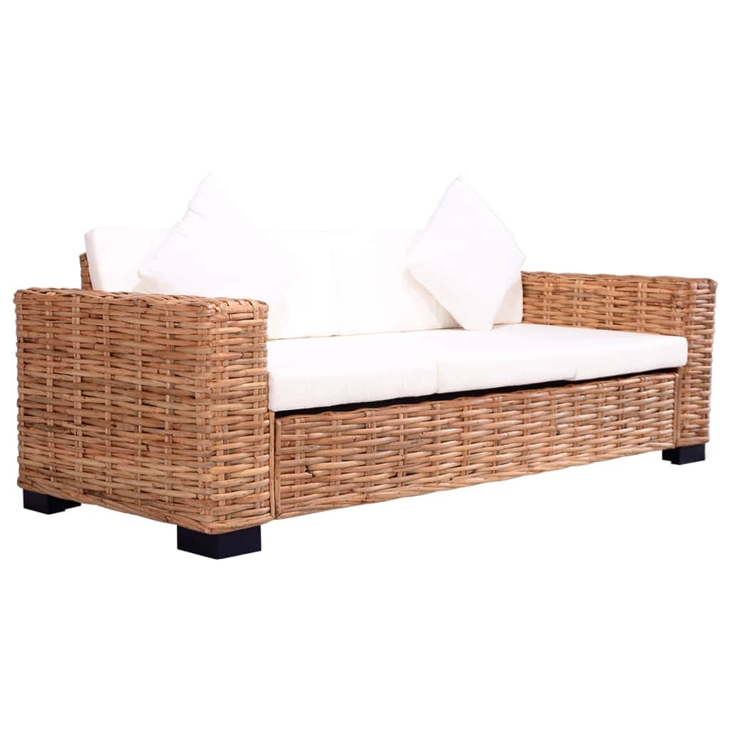 2 Piece Garden Sofa Set with Cushions Natural Rattan