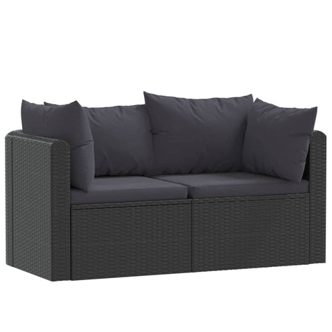 2 Piece Garden Sofa Set with Cushions Poly Rattan Black