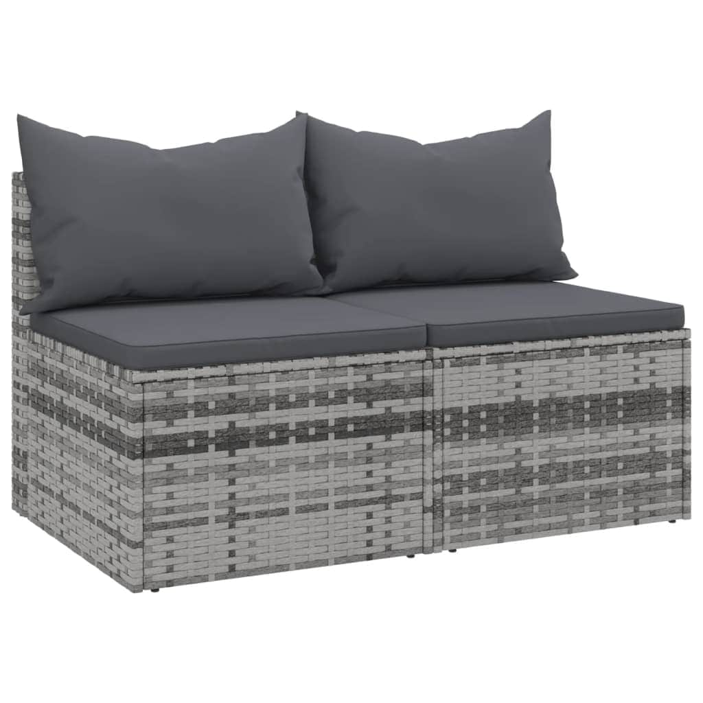 2-Piece Set: Garden Middle Sofas with Cushions in Sleek Poly Rattan-Black\Grey