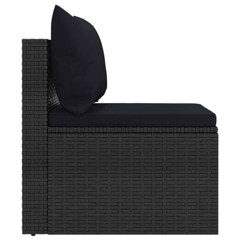 2-Piece Set: Garden Middle Sofas with Cushions in Sleek Poly Rattan-Black\Grey