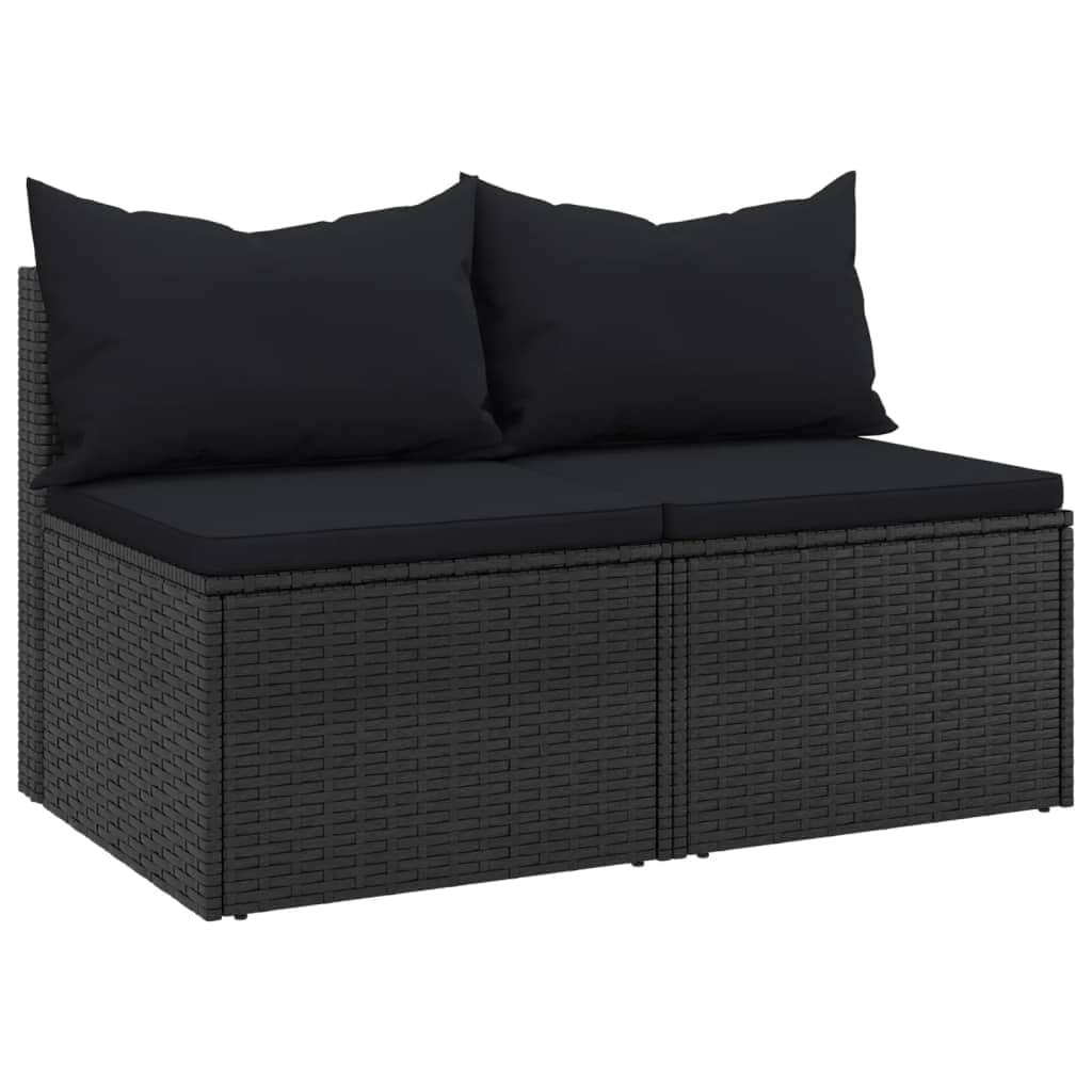 2-Piece Set: Garden Middle Sofas with Cushions in Sleek Poly Rattan-Black\Grey