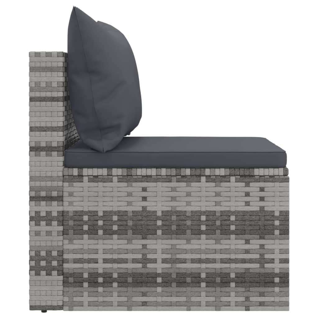 2-Piece Set: Garden Middle Sofas with Cushions in Sleek Poly Rattan-Black\Grey