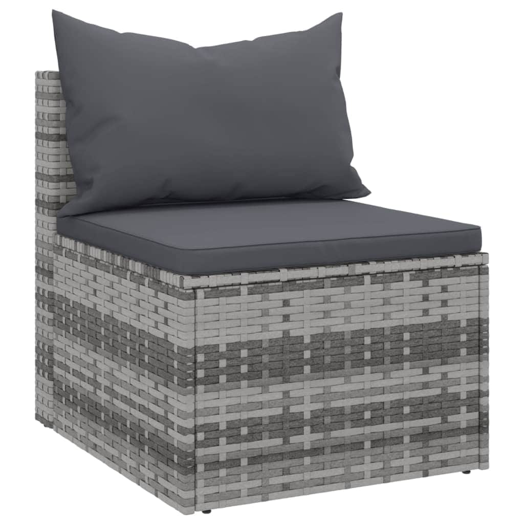 2-Piece Set: Garden Middle Sofas with Cushions in Sleek Poly Rattan-Black\Grey