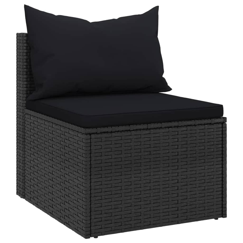 2-Piece Set: Garden Middle Sofas with Cushions in Sleek Poly Rattan-Black\Grey