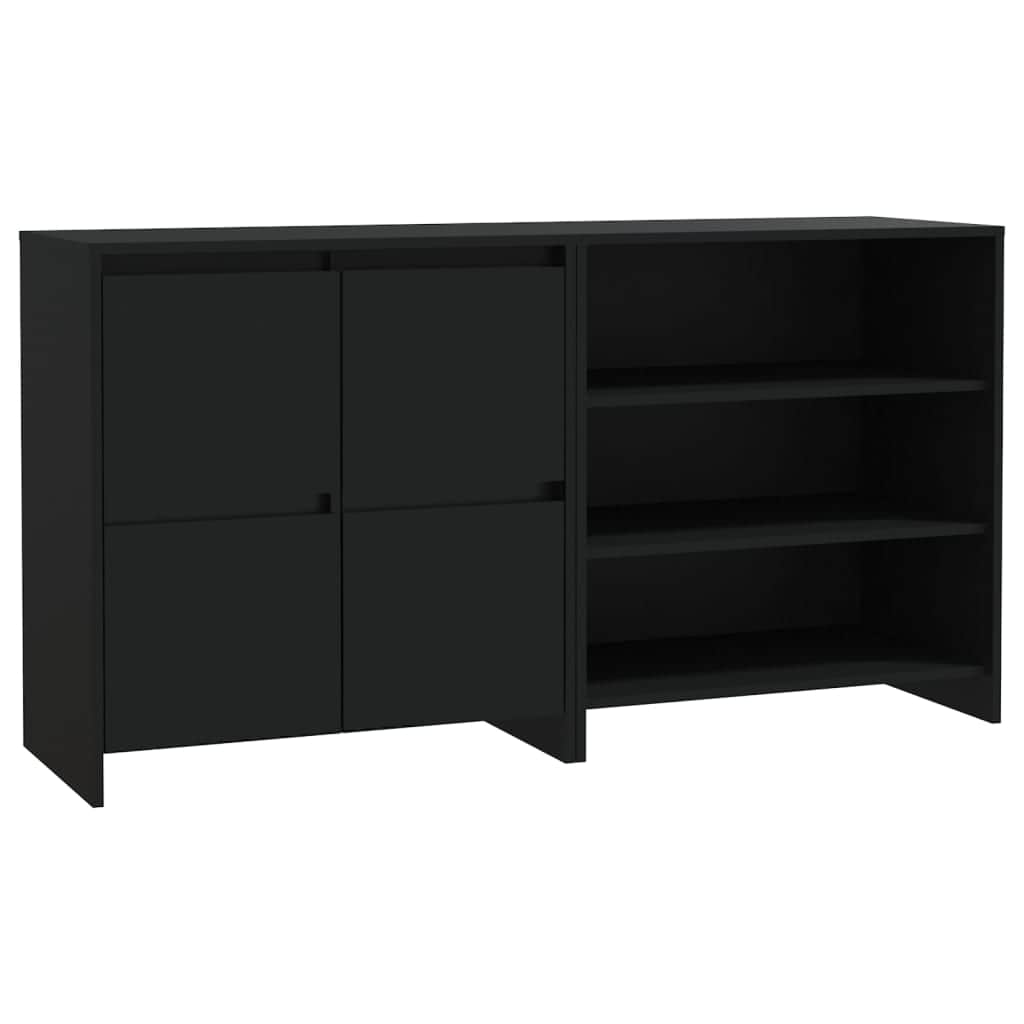 2 Piece Sideboard Black Engineered Wood