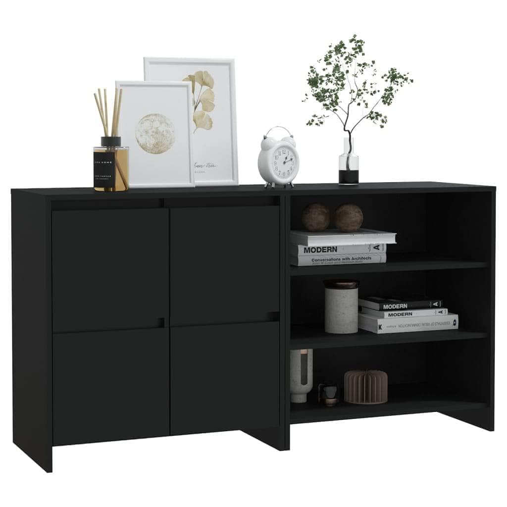 2 Piece Sideboard Black Engineered Wood