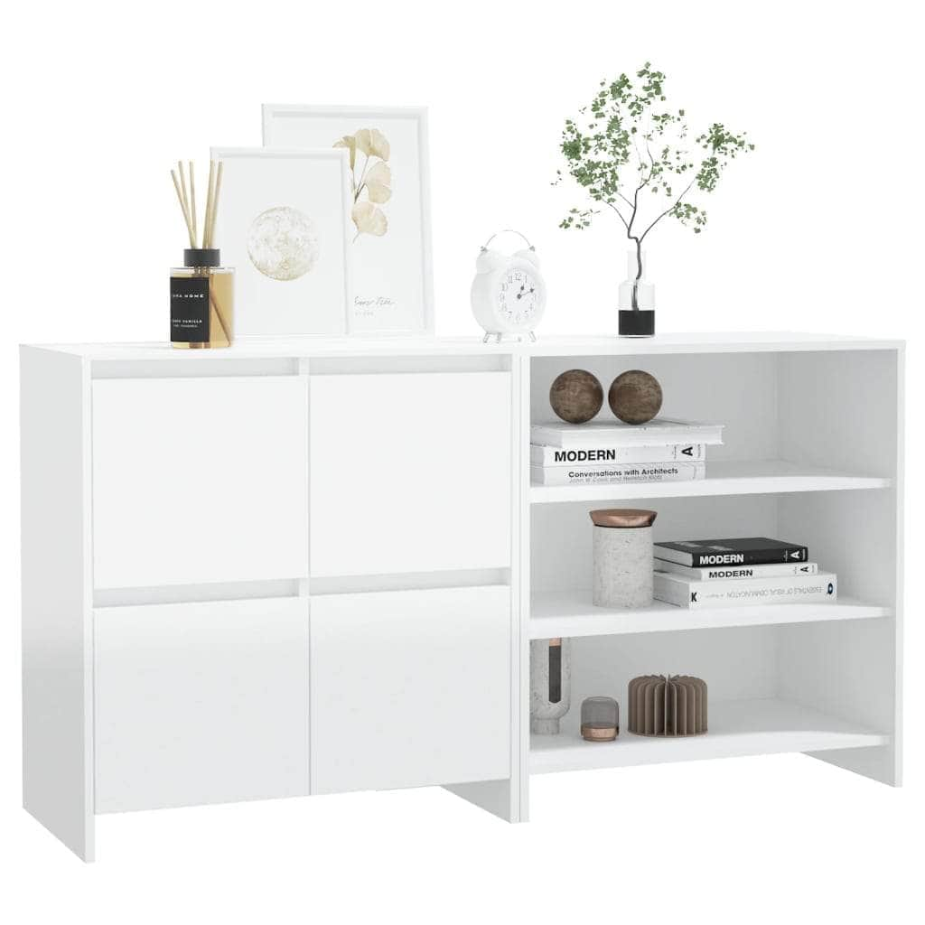 2 Piece Sideboard High Gloss White Engineered Wood