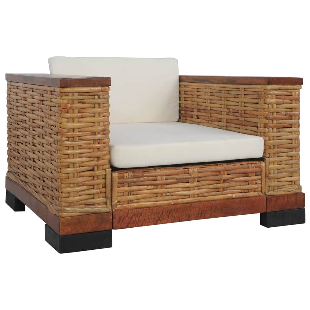 2 Piece Sofa Set with Cushions Brown Natural Rattan