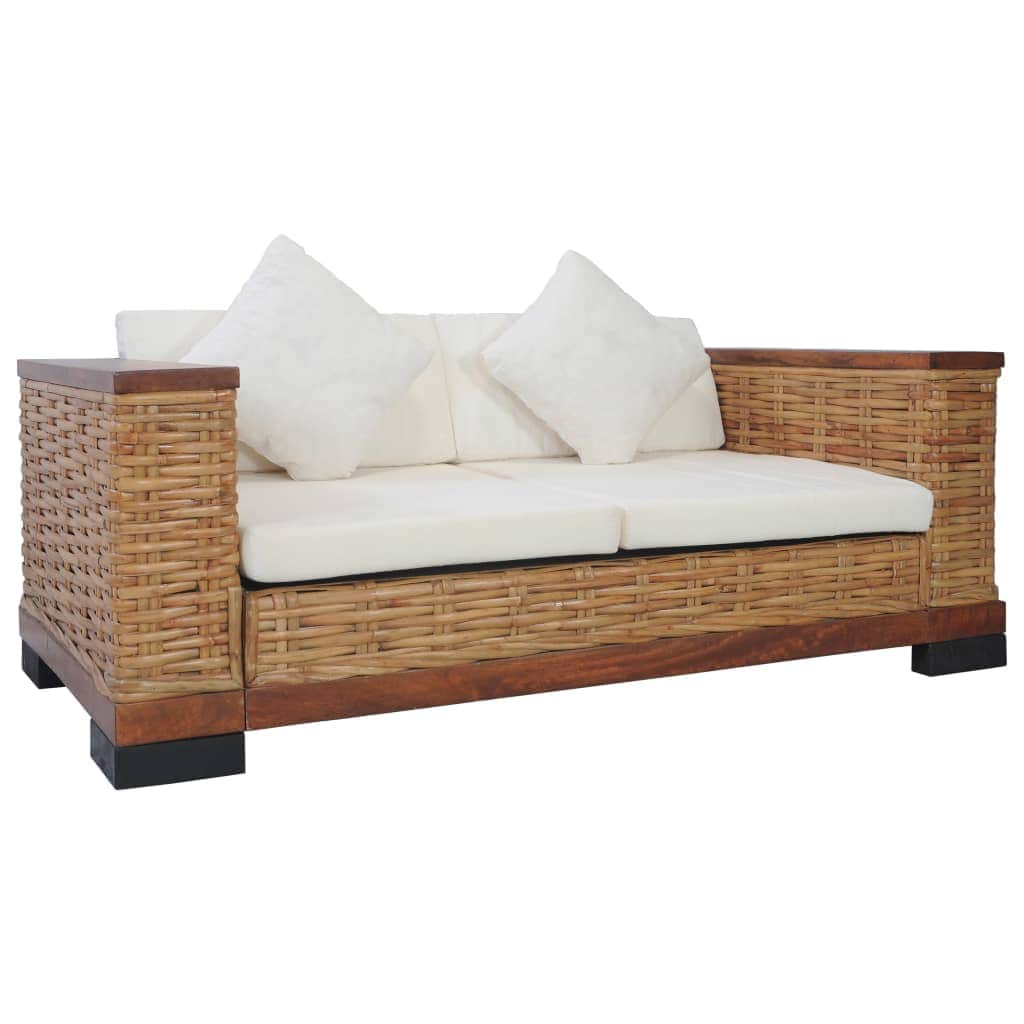 2 Piece Sofa Set with Cushions Brown Natural Rattan