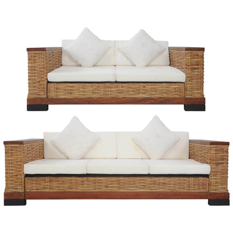 2 Piece Sofa Set with Cushions Brown Natural Rattan