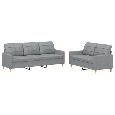 2 Piece Sofa Set with Cushions Light Grey Fabric