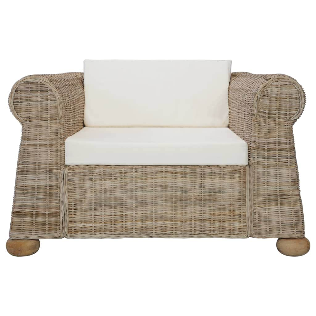 2 Piece Sofa Set with Cushions Natural Rattan