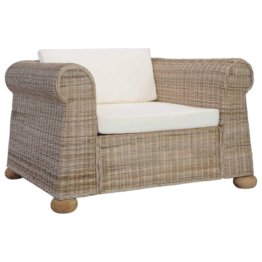 2 Piece Sofa Set with Cushions Natural Rattan