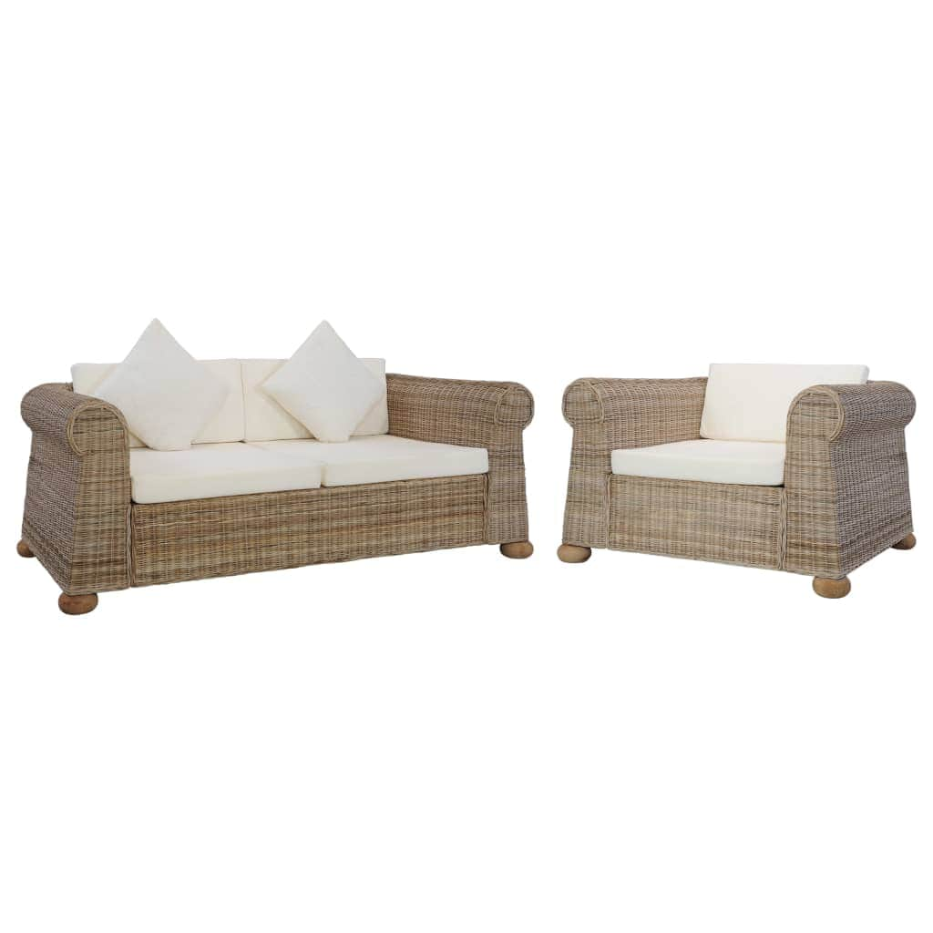 2 Piece Sofa Set with Cushions Natural Rattan