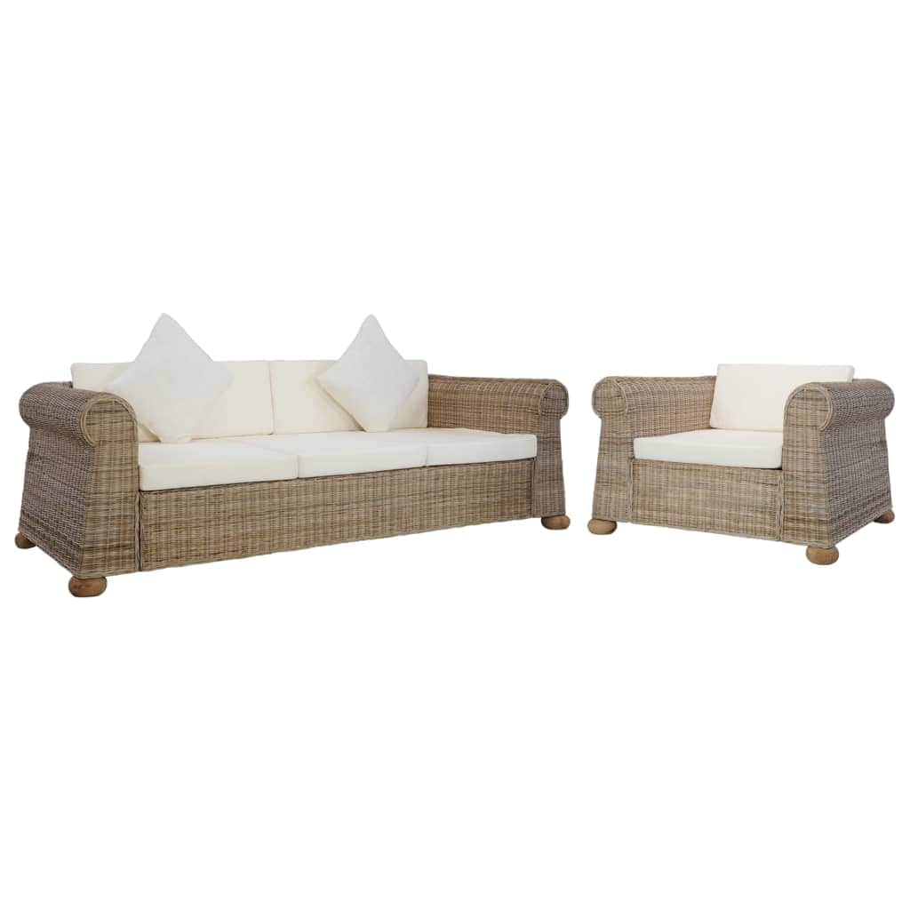 2 Piece Sofa Set with Cushions Natural Rattan