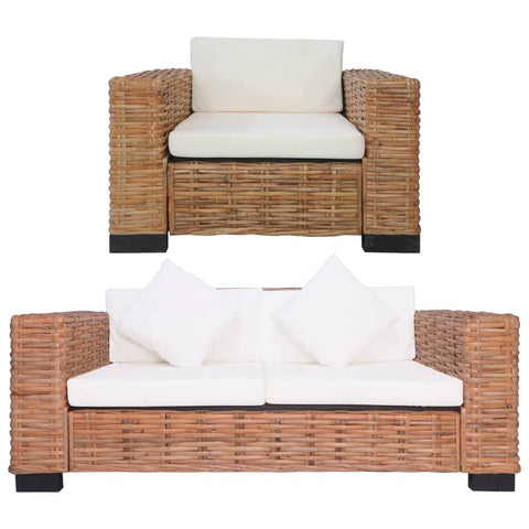 2 Piece Sofa Set with Cushions Natural Rattan