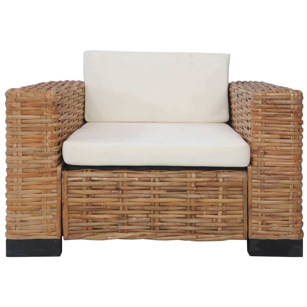 2 Piece Sofa Set with Cushions Natural Rattan