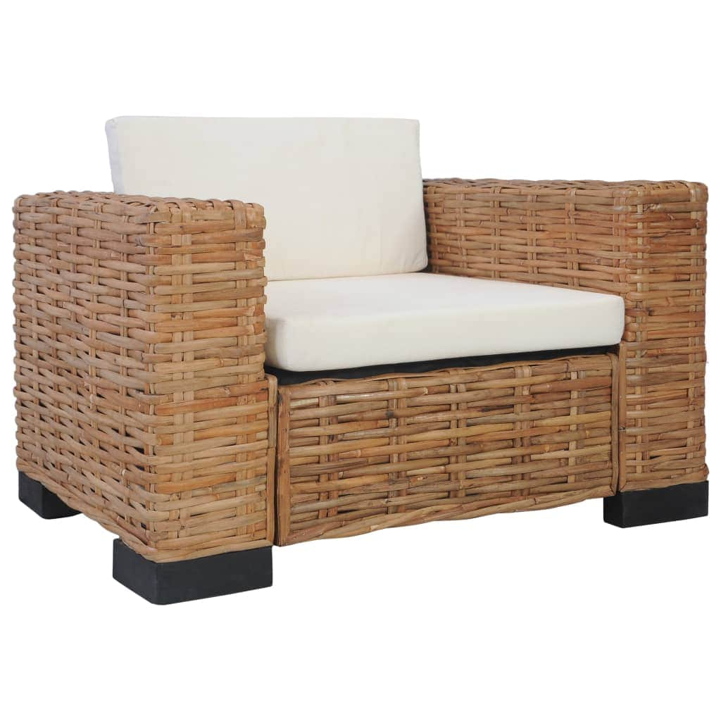 2 Piece Sofa Set with Cushions Natural Rattan