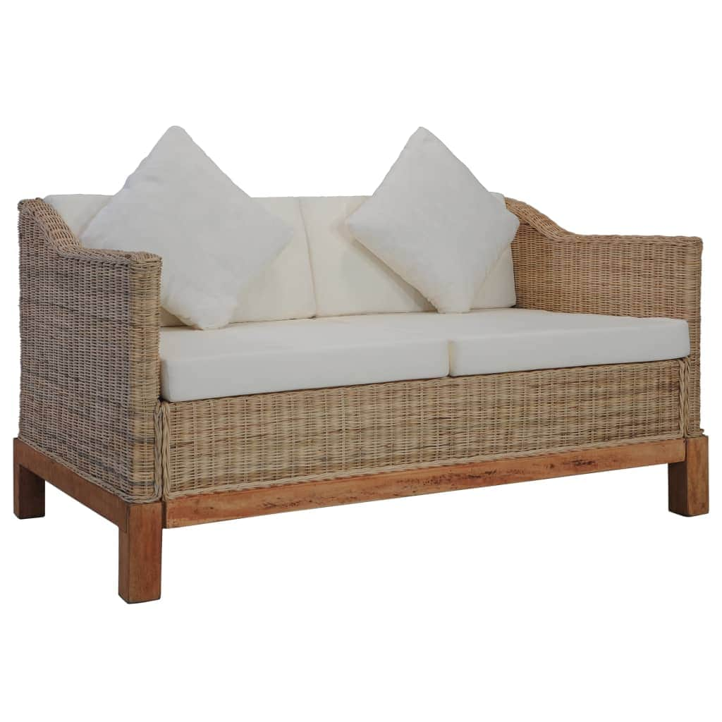 2 Piece Sofa Set with Cushions Natural Rattan