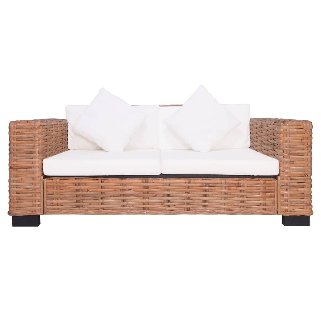 2 Piece Sofa Set with Cushions Natural Rattan