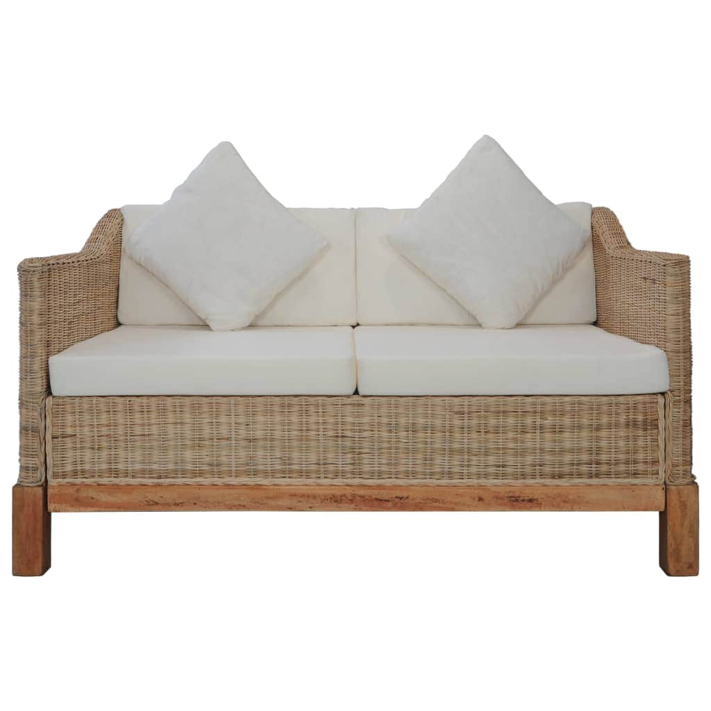 2 Piece Sofa Set with Cushions Natural Rattan