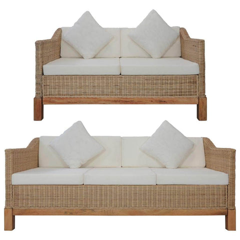 2 Piece Sofa Set with Cushions Natural Rattan