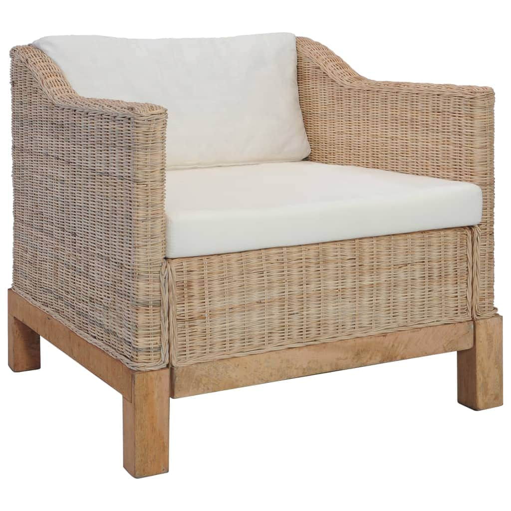 2 Piece Sofa Set with Cushions Natural Rattan