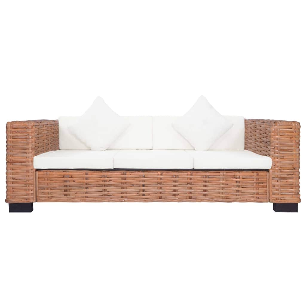 2 Piece Sofa Set with Cushions Natural Rattan