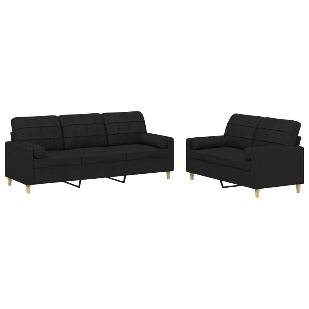 2 Piece Sofa Set with Pillows Black Fabric