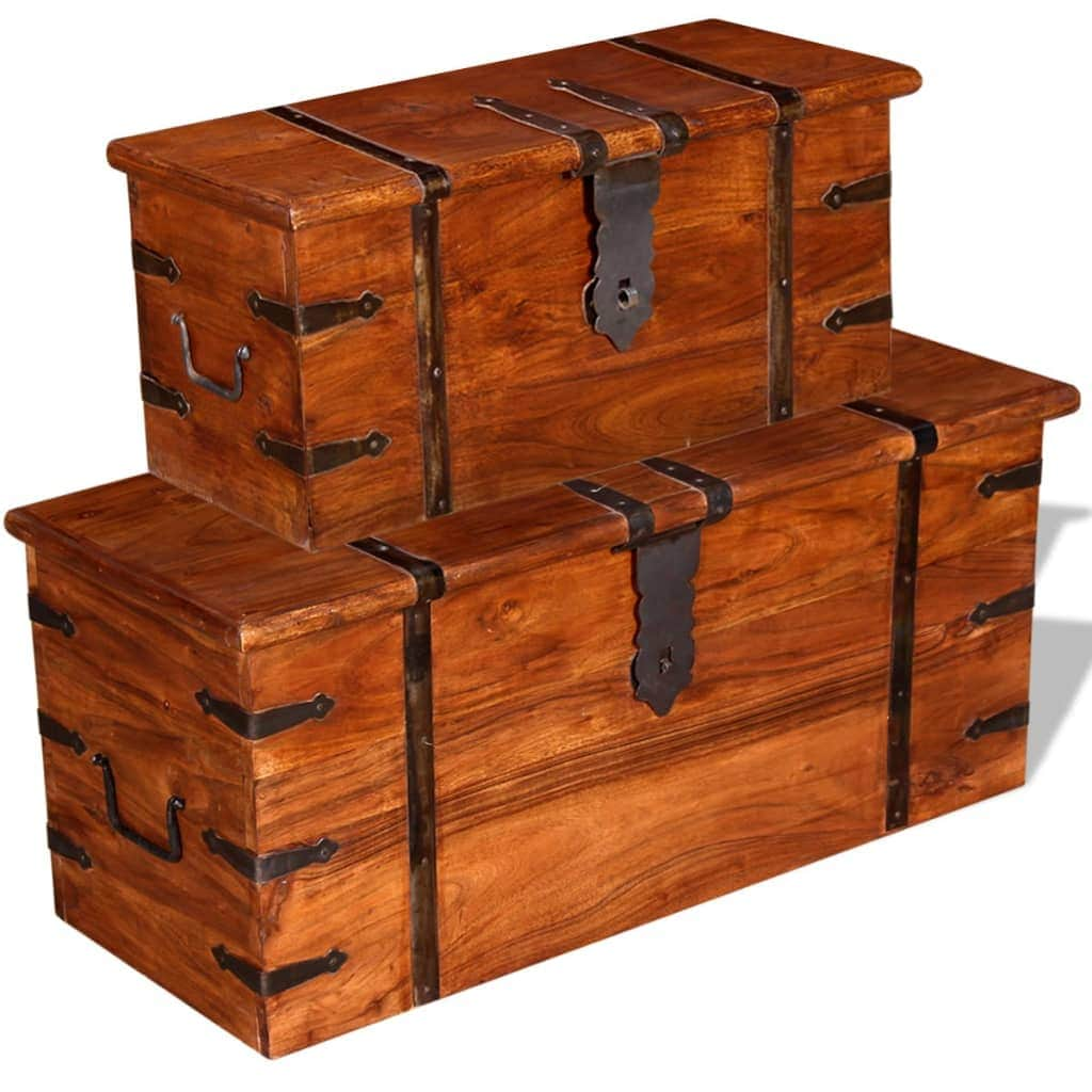 2 Piece Storage Chest Set Solid Wood