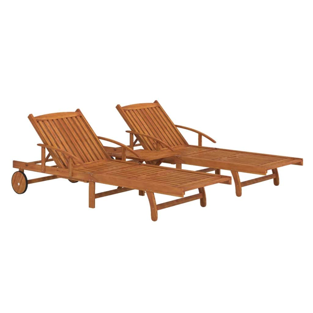 2 Piece Sunlounger Set with Table Solid Wood Acacia