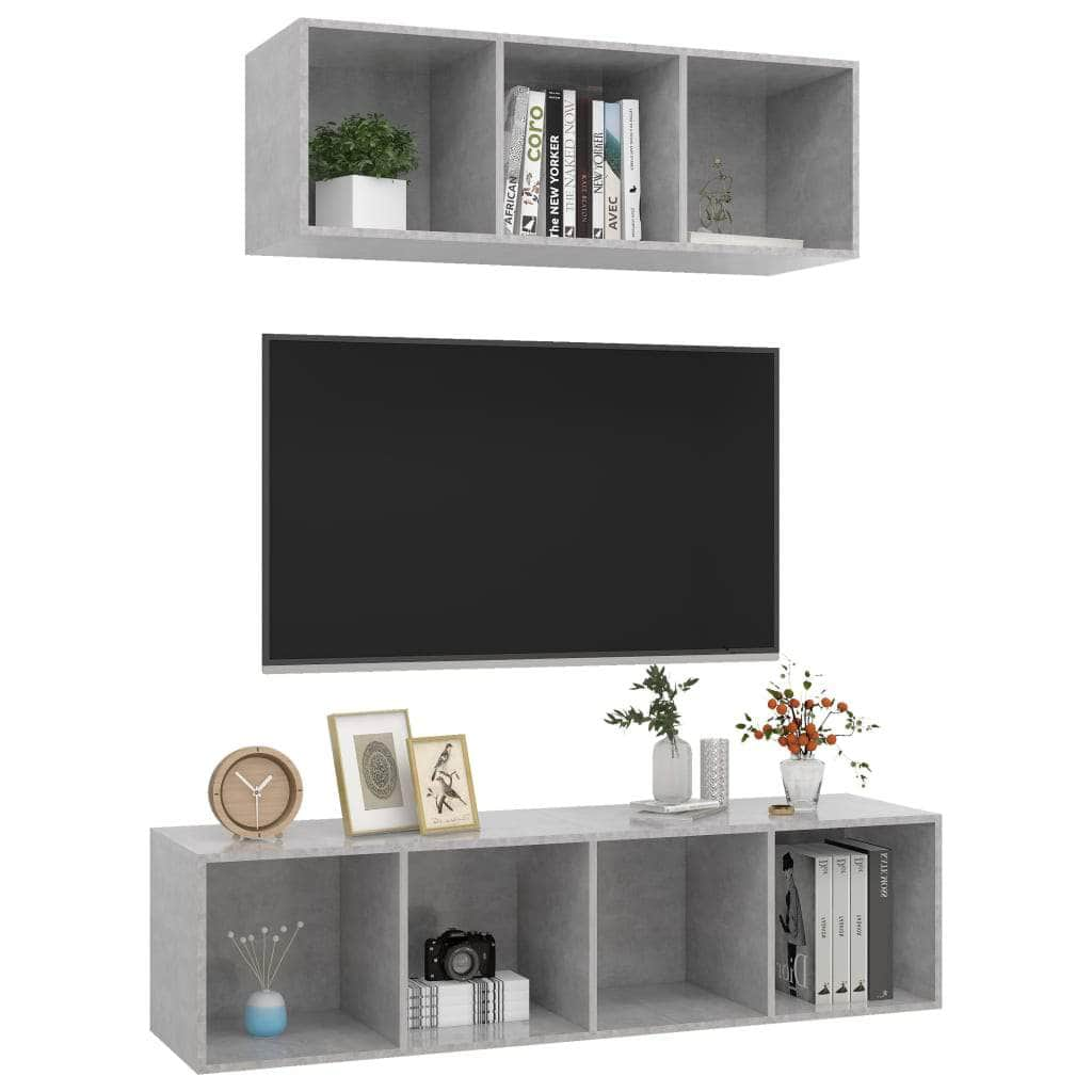 2 Piece TV Cabinet Set Grey Engineered Wood