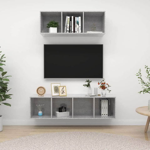 2 Piece TV Cabinet Set Grey Engineered Wood